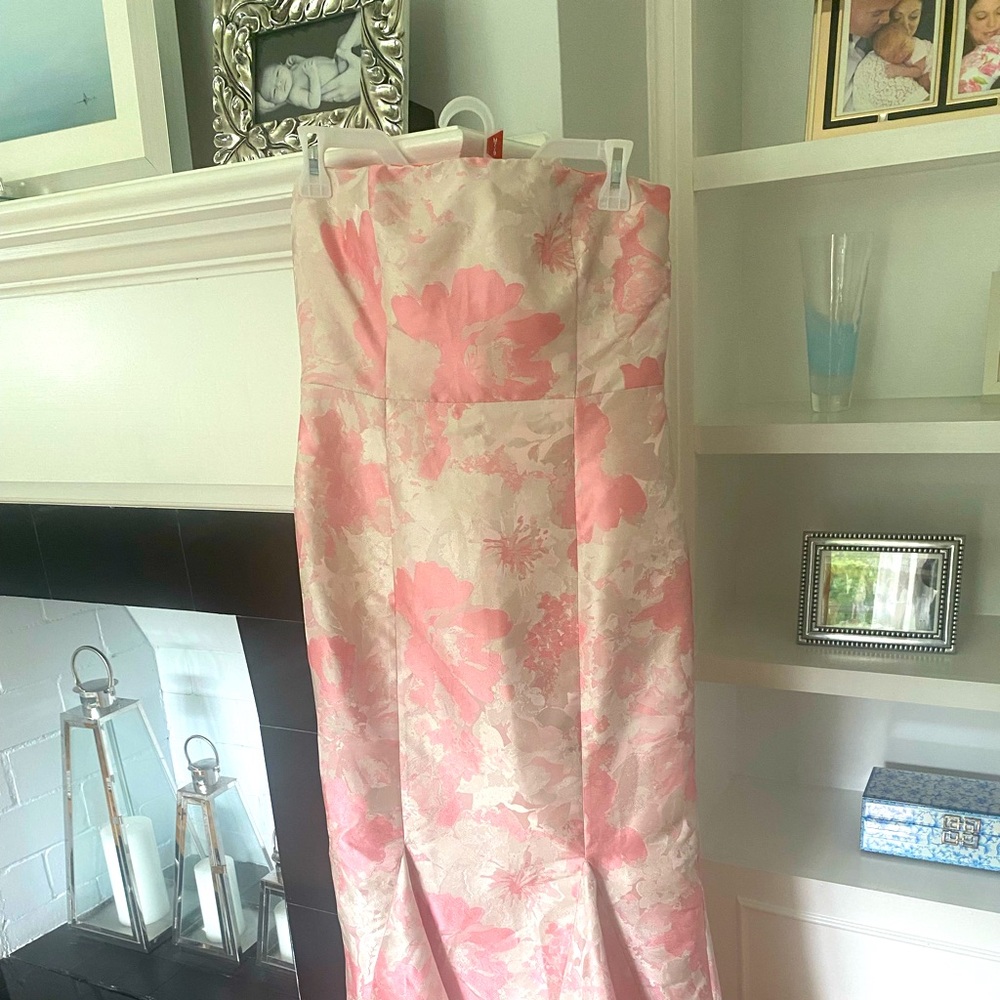 Pink and Cream Floral Strapless Dress